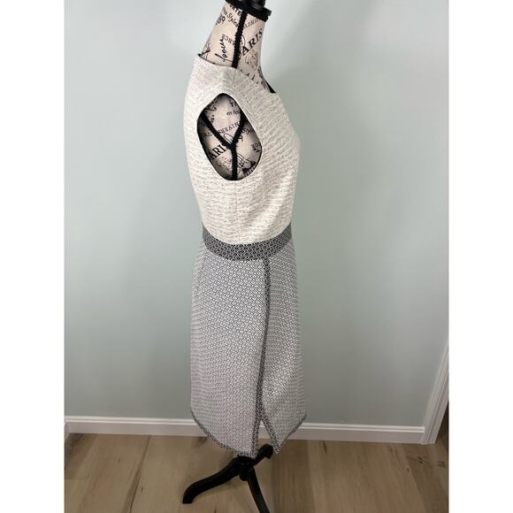 J. Crew White and Gray Dimond Pattern Knee Length Cap Sleeve Dress - Picture 4 of 9